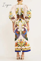Ingvn - Casual Bohemian Print Patchwork O Neck One Step Skirt Dresses Dresses/Bohemian