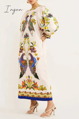 Ingvn - Casual Bohemian Print Patchwork O Neck One Step Skirt Dresses Dresses/Bohemian