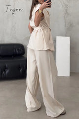Ingvn - Casual British Style Solid Frenulum Turn-Back Collar Sleeveless Two Pieces Pieces/Two-Piece