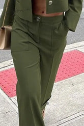 Ingvn - Casual British Style Solid Pocket Loose Straight Color Bottoms Army Green / Xs Bottoms/Pants