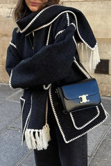 Ingvn - Casual British Style Solid Tassel Contrast Scarf Collar Outerwear Outerwear/Coats & Cardigan