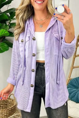 Ingvn - Casual Color Block Contrast Hooded Collar Outerwear Light Purple / S