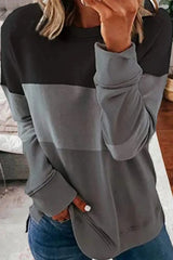 Ingvn - Casual Color Lump Patchwork Contrast O Neck Tops(5 Colors) Dark Gray / S Tops/Sweats &