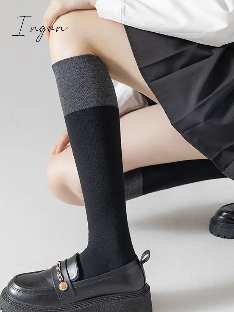 Ingvn - Casual Contrast Color Socks Accessories Black / One_Size Warmers