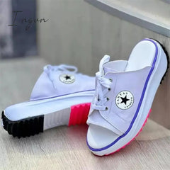 Ingvn - Casual Daily Peep Toe Canvas Lace-Up Sandals Slippers