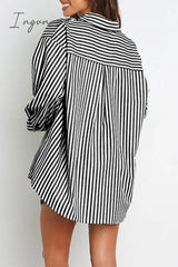 Ingvn - Casual Daily Striped Frenulum Turndown Collar Long Sleeve Two Pieces Pieces/Two-Piece Short
