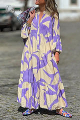 Ingvn - Casual Elegant Floral Buttons V Neck Printed Dress Dresses Purple / S Dresses/Floral