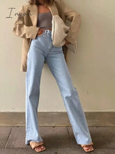 Ingvn - Casual Fashion Straight Leg Women’s Jeans Denim Bottom Harajuku Boyfriend Long High Waist