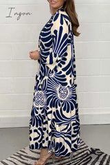 Ingvn - Casual Geometric Printing Mandarin Collar Printed Dress Dresses Dresses/Casual