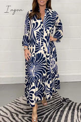 Ingvn - Casual Geometric Printing Mandarin Collar Printed Dress Dresses Dresses/Casual