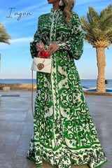 Ingvn - Casual Geometric Printing Mandarin Collar Printed Dress Dresses Dresses/Boho