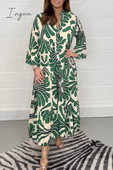 Ingvn - Casual Geometric Printing Mandarin Collar Printed Dress Dresses Green / S Dresses/Casual