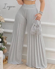 Ingvn - Casual High Waist Pleated Wide Leg Pants Plain Spring & Summer Fashion Elegant Women’s