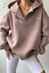 Ingvn - Casual Letter Printing Hooded Collar Tops Apricot Pink / S Tops/Sweats & Hoodies