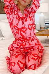 Ingvn - Casual Living Geometric Print Pocket Turndown Collar Long Sleeve Two Pieces