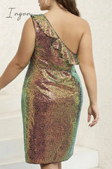 Ingvn - Casual Patchwork Backless One Shoulder Sleeveless Dress Plus Size Dresses (Subject To The