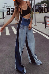 Ingvn - Casual Patchwork Contrast High Waist Denim Jeans Denim/Jeans