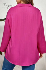 Ingvn - Casual Patchwork Contrast Shirt Collar Plus Size Tops Size/Plus