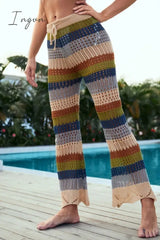 Ingvn - Casual Patchwork Hollowed Out Contrast Regular High Waist Trousers Bottoms/Pants