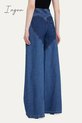 Ingvn - Casual Patchwork Metal Accessories Decoration Contrast High Waist Regular Denim Jeans