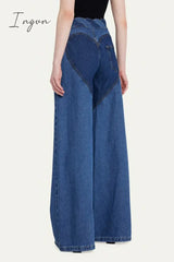 Ingvn - Casual Patchwork Metal Accessories Decoration Contrast High Waist Regular Denim Jeans