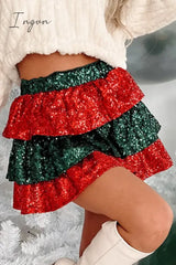 Ingvn - Casual Patchwork Sequins Flounce Loose Type A Bottoms Bottoms/Skirts