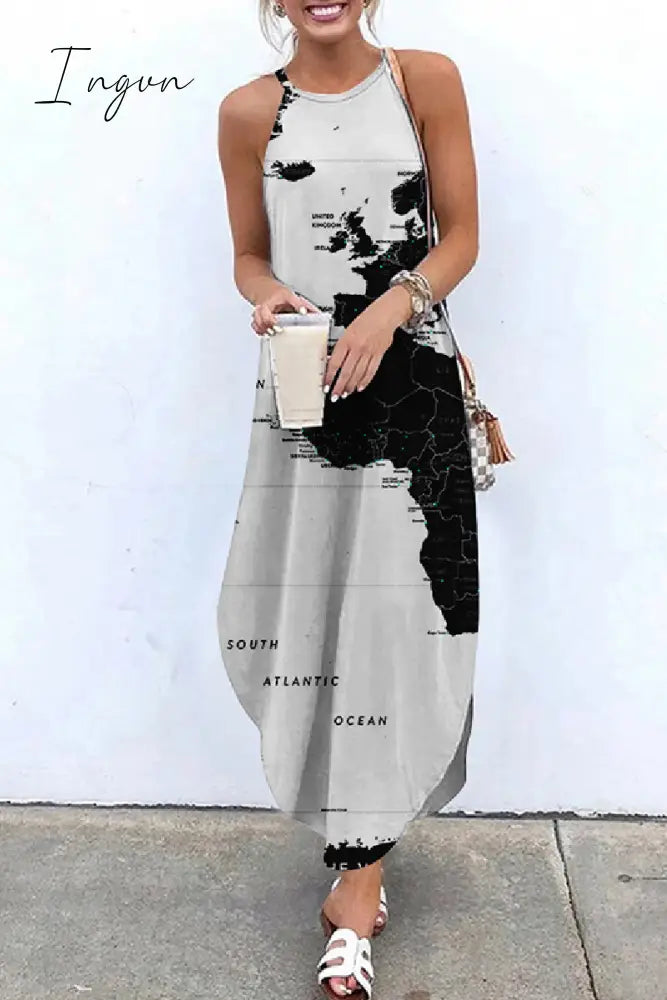 Ingvn - Casual Print Basic O Neck Long Dress Dresses Dresses/Maxi