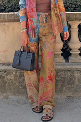 Ingvn - Casual Print Contrast Loose High Waist Wide Leg Patchwork Bottoms Multi-Color / Xs