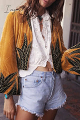 Ingvn - Casual Print Patchwork Cardigan Collar Outerwear Outerwear/Cloak