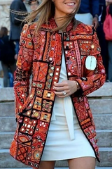 Ingvn - Casual Print Patchwork Cardigan Collar Outerwear Red / S Outerwear/Suit Jacket