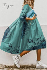 Ingvn - Casual Print Patchwork Turndown Collar Cake Skirt Dresses(11 Colors) Dresses/Print Dresses
