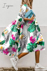 Ingvn - Casual Print Patchwork Turndown Collar Cake Skirt Dresses(11 Colors) Dresses/Print Dresses