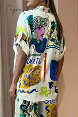 Ingvn - Casual Print Patchwork Turndown Collar Tops Tops/Blouses & Shirts