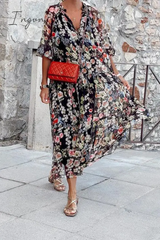 Ingvn - Casual Print Patchwork V Neck Cake Skirt Dresses Dresses/Print