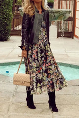 Ingvn - Casual Print Patchwork V Neck Cake Skirt Dresses Dresses/Print
