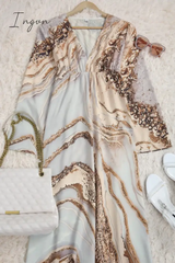 Ingvn - Casual Print Patchwork V Neck Trumpet Mermaid Dresses Dresses/Party And Cocktail