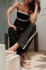 Ingvn - Casual Ripple Draw String Backless Contrast Sleeveless Two Pieces Pieces/Two-Piece Pants Set