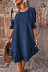 Ingvn - Casual Simplicity Solid Asymmetrical O Neck A Line Dresses Dresses/Casual
