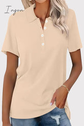 Ingvn - Casual Simplicity Solid Buckle Turndown Collar T-Shirts Tops/Tees & T-Shirts