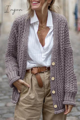 Ingvn - Casual Simplicity Solid Buttons Cardigan Collar Outerwear(3 Colors) Apricot Yellow / S