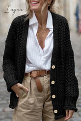 Ingvn - Casual Simplicity Solid Buttons Cardigan Collar Outerwear(3 Colors) Black / S
