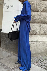 Ingvn - Casual Simplicity Solid Buttons Turndown Collar Long Sleeve Two Pieces Pieces/Two-Piece