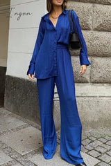 Ingvn - Casual Simplicity Solid Buttons Turndown Collar Long Sleeve Two Pieces Pieces/Two-Piece