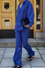 Ingvn - Casual Simplicity Solid Buttons Turndown Collar Long Sleeve Two Pieces Pieces/Two-Piece