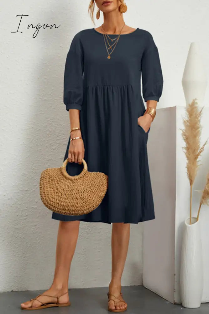 Ingvn - Casual Simplicity Solid Color O Neck A Line Dresses(8 Colors) Dresses/Casual Dresses