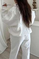 Ingvn - Casual Simplicity Solid Draw String Hooded Collar Long Sleeve Two Pieces Pieces/Two-Piece