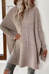 Ingvn - Casual Simplicity Solid Frenulum Hooded Collar Long Sleeve Dresses Camel / S Dresses/Sweater