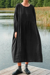 Ingvn - Casual Simplicity Solid O Neck Long Sleeve Dresses Dresses/Casual