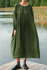 Ingvn - Casual Simplicity Solid O Neck Long Sleeve Dresses Dresses/Casual