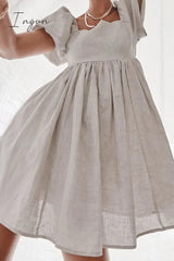 Ingvn - Casual Simplicity Solid Patchwork Square Collar Princess Short Sleeve Dress Dresses/Short